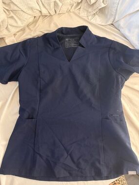 Figs Navy  V-Neck Medical Scrub Top